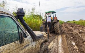 MSF uses a tractor to navigate mud bogs.
