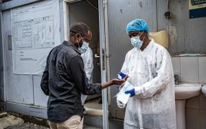 View of the entrance to the National Institute of Biomedical Research in Goma. Preventive measures have been put in place before entering this facility where samples from people suspected of having Ebola are tested.