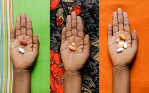 A picture of different medications a person living with HIV may take on a daily basis.