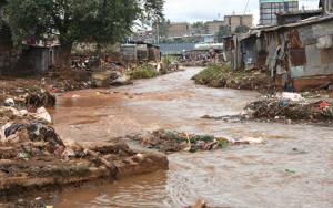 Houses along Mathare river Kenya