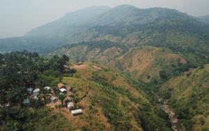 Aerial view of Gengere 1 refugee camp and Kakoy river
