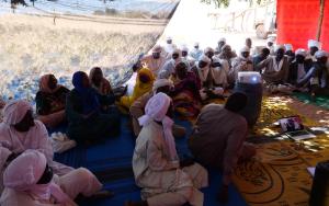 Screening of the 20-minute participatory video to members of the community in Goz kibine in Dogdore North.