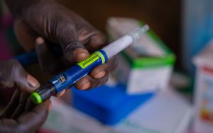 A close-up of the insulin pen that helps Aher manage his diabetes.