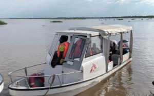 The MSF boat arrives at the dock in Malakal.