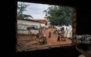 View of the Central Mosque in Elevage from a classroom that is now home to 3 families