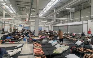 Temporary accommodation site in Korczowa, southeastern Poland, for people who fled Ukraine