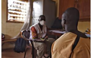in Makeni Correctional Centre in Sierra Leone during a screening session for TB with an inmate in th