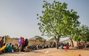 Displaced people wait for a distribution of non-food items (NFIs) in Pulka town. [Igor Barbero / MSF ]
