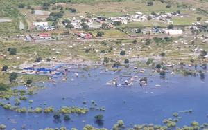 On an aerial assessment from Bor to Pibor, areas can be seen completely submerged by flooding.