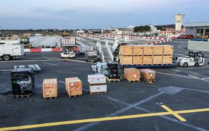 MSF teams loading medical equipment to be sent to Iran to respond to the coronavirus pandemic