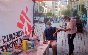 Pierre Badarani at the MSF tent in Mar Mikhael neighborhood