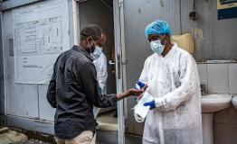 View of the entrance to the National Institute of Biomedical Research in Goma. Preventive measures have been put in place before entering this facility where samples from people suspected of having Ebola are tested.