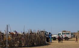 People collect water from a newly constructed borehole in Zamlet village in Rubkona County of Unity State.