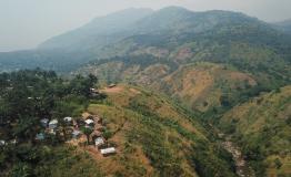 Aerial view of Gengere 1 refugee camp and Kakoy river