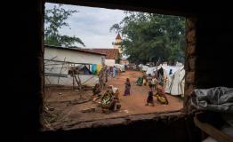 View of the Central Mosque in Elevage from a classroom that is now home to 3 families