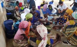 People displaced by violent attacks in Palma who fled into Pemba housed at the stadium 