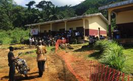 People in Menka, in the North-West Region of Cameroon, wait to receive medical assistance from MSF. In an area which violence and displacement has interrupted access to healthcare, MSF teams are distributing essential non-food items such as soap and mosqu