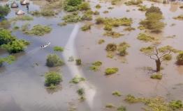 On an aerial assessment from Gumuruk to Lekongole, where MSF runs two primary healthcare units, people can be seen moving via canoes as their tukuls are completely submerged.