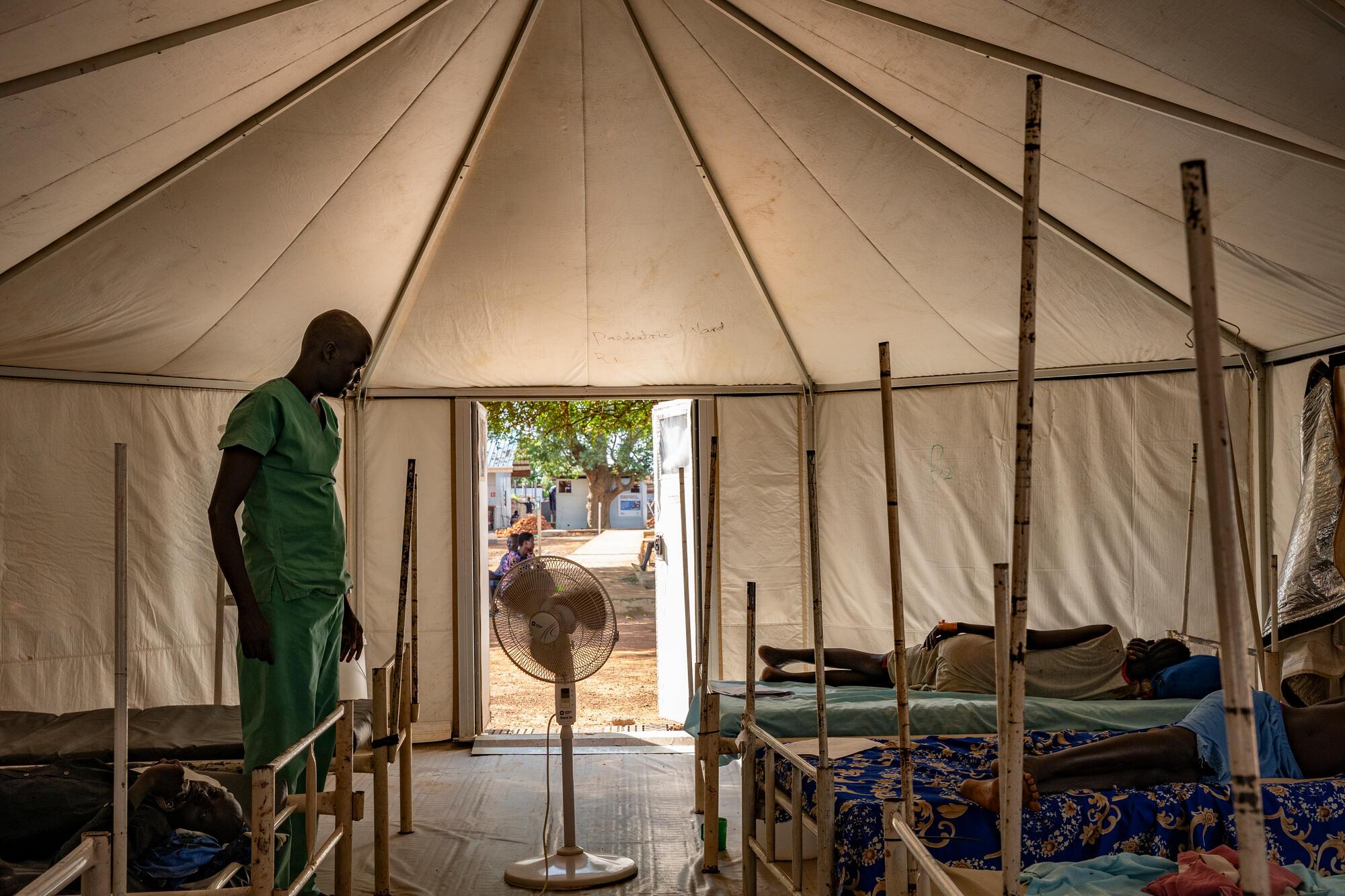 Inside one of the overflow patient tents at Mayen Abun hospital, created to cope with an increase of malaria cases. 