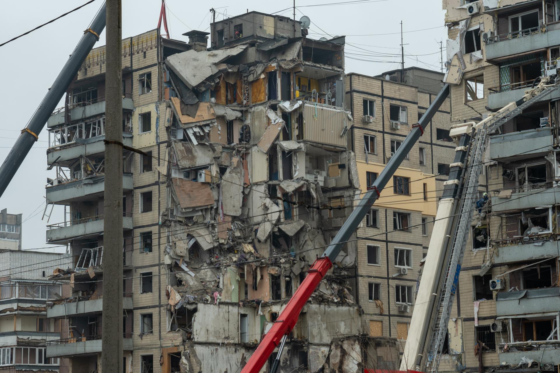 Ukraine: An attacked residential building in central Dnipro , January 2023