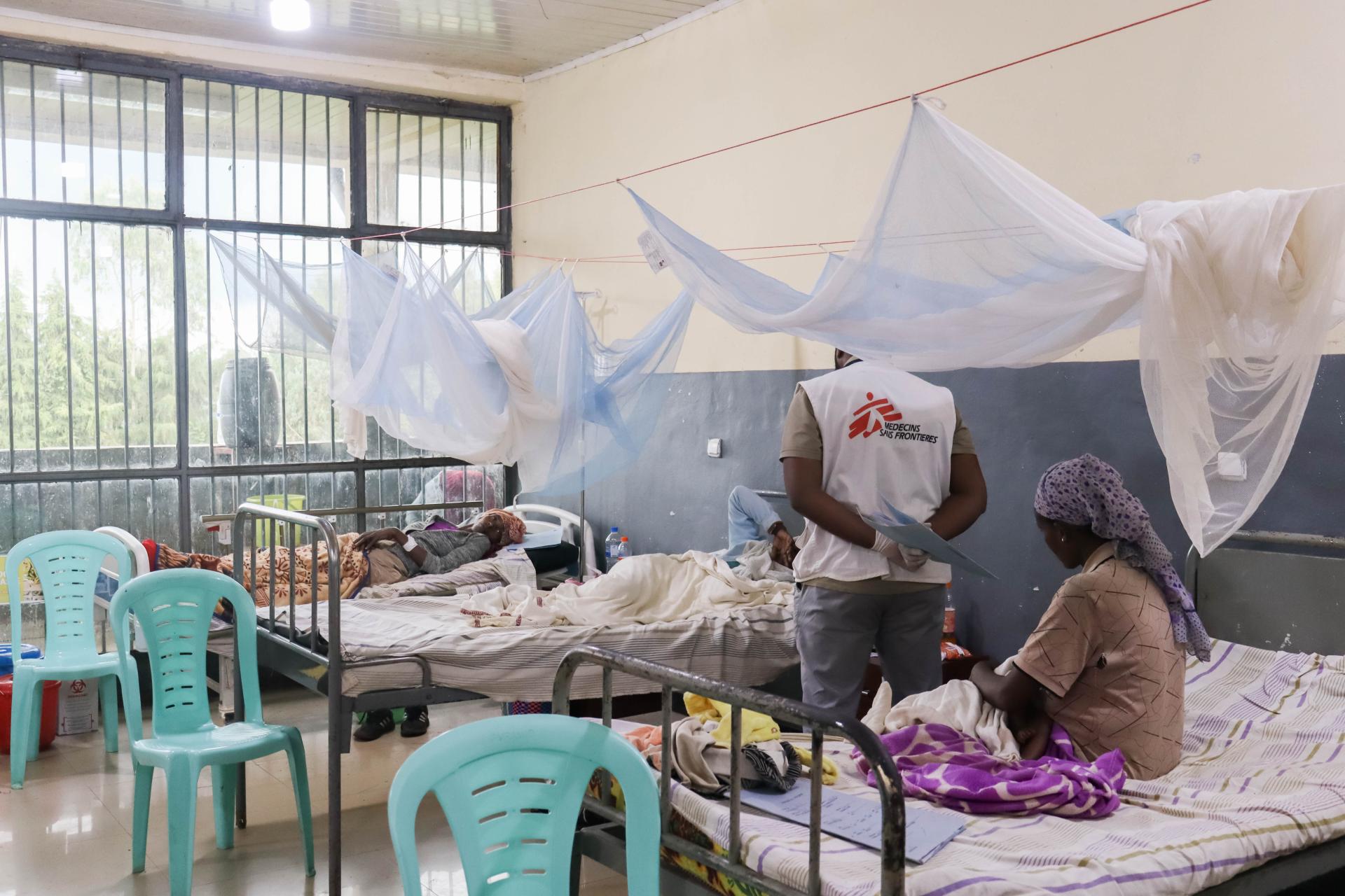 Malaria patients admitted in Nejo General Hospital Malaria Ward. MSF opened dedicated malaria wards at Nejo General Hospital West Wollega and Nekemte Specialized Hospital in East Wollega. Ethiopia 2024.