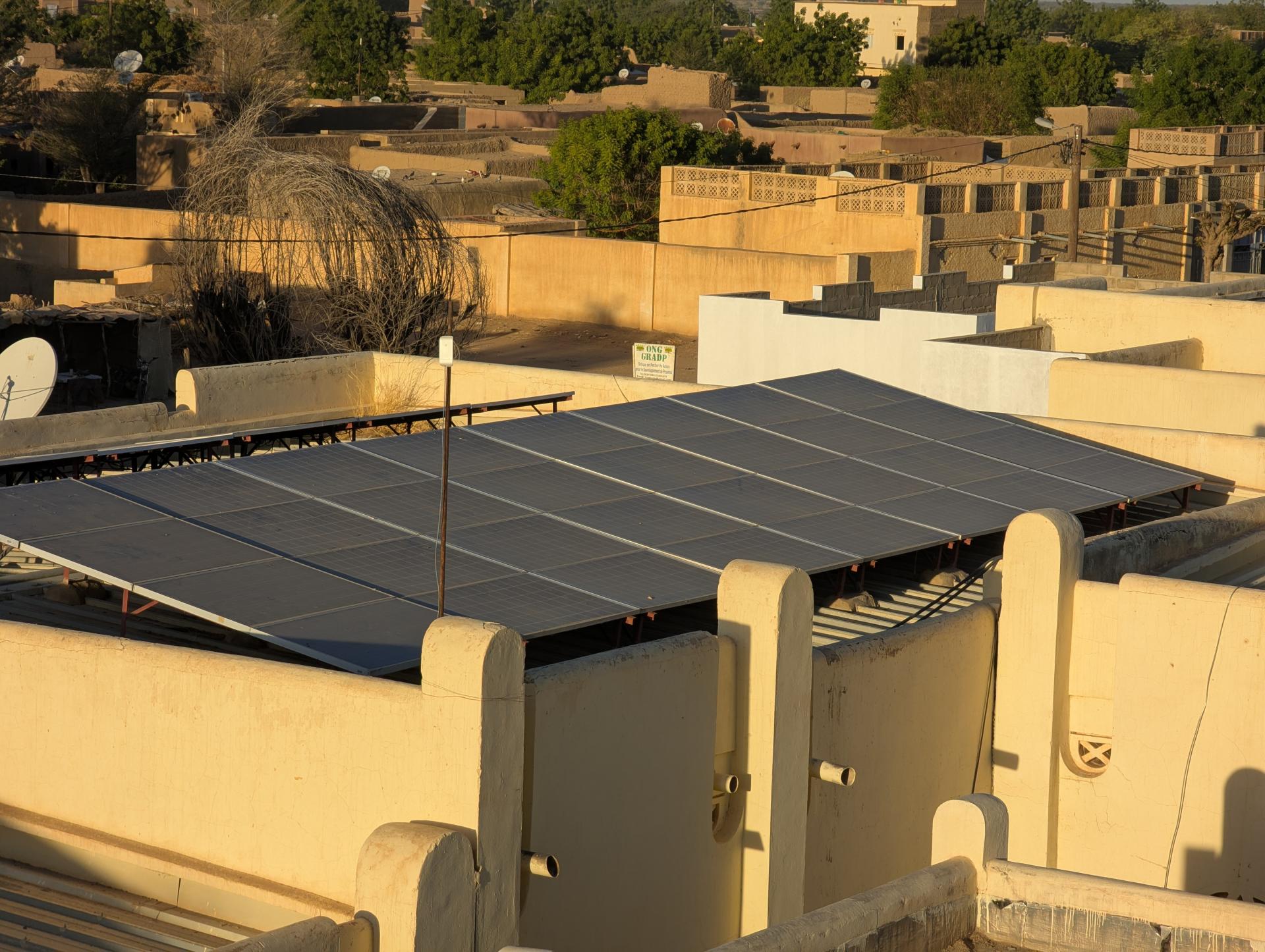 A view of the solar panels installed by MSF at the hospital in Niafunké, northern Mali.