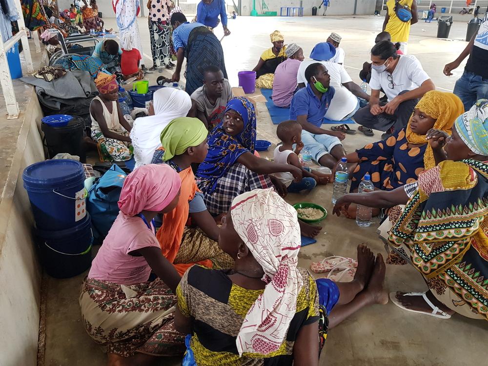 People displaced by violent attacks in Palma who fled into Pemba housed at the stadium 