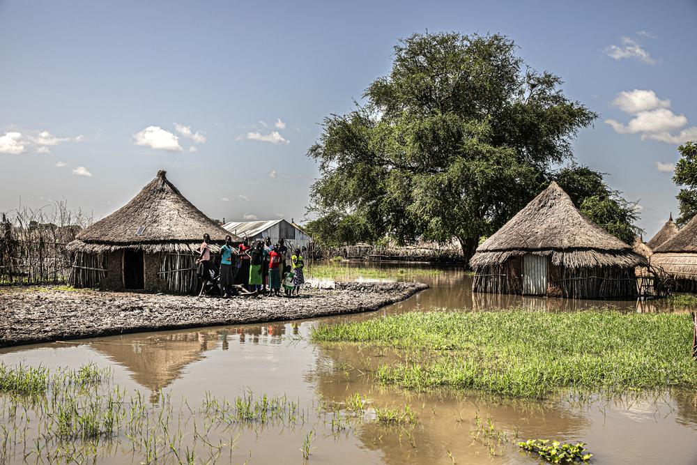 Villagers surrounded by water and stranded in a shrinking area of dry land[Photo: Nicola Flamigni/MSF]
