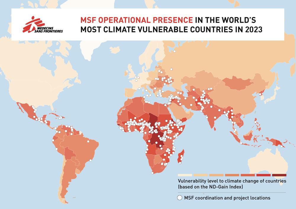 Climate vulnerable countries: MSF presence in 2023 