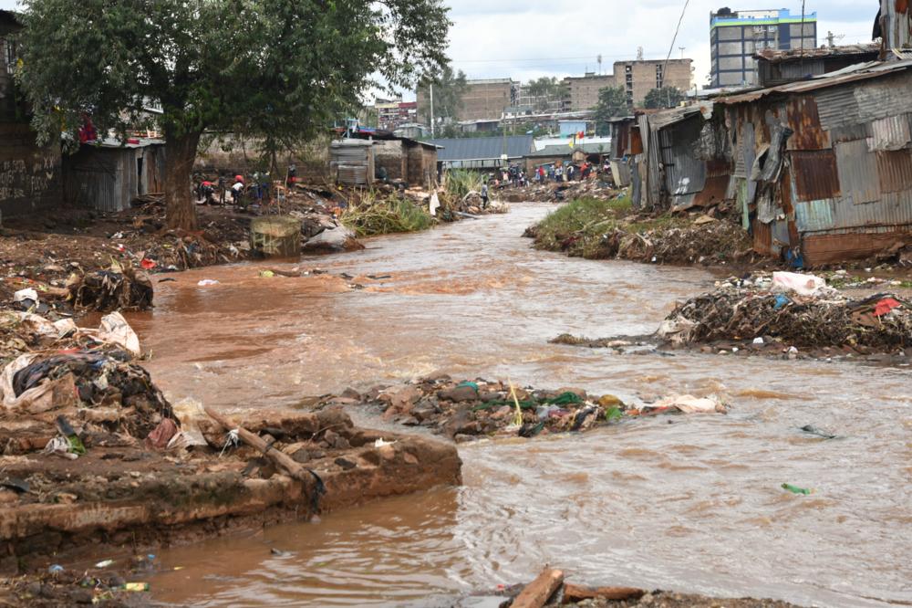 Houses along Mathare river Kenya