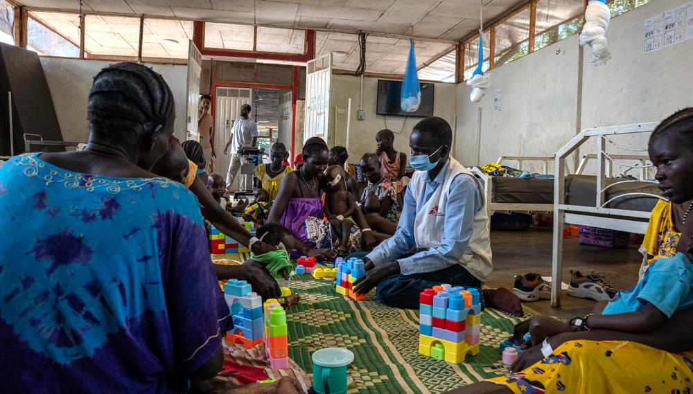 Phase 2 of MSF’s Inpatient Therapeutic Feeding Center (ITFC) at Kule Refugee Camp for children who are recovering from severe acute malnutrition. This area offers a safer, more stable environment for both children and caretakers as they prepare for discharge