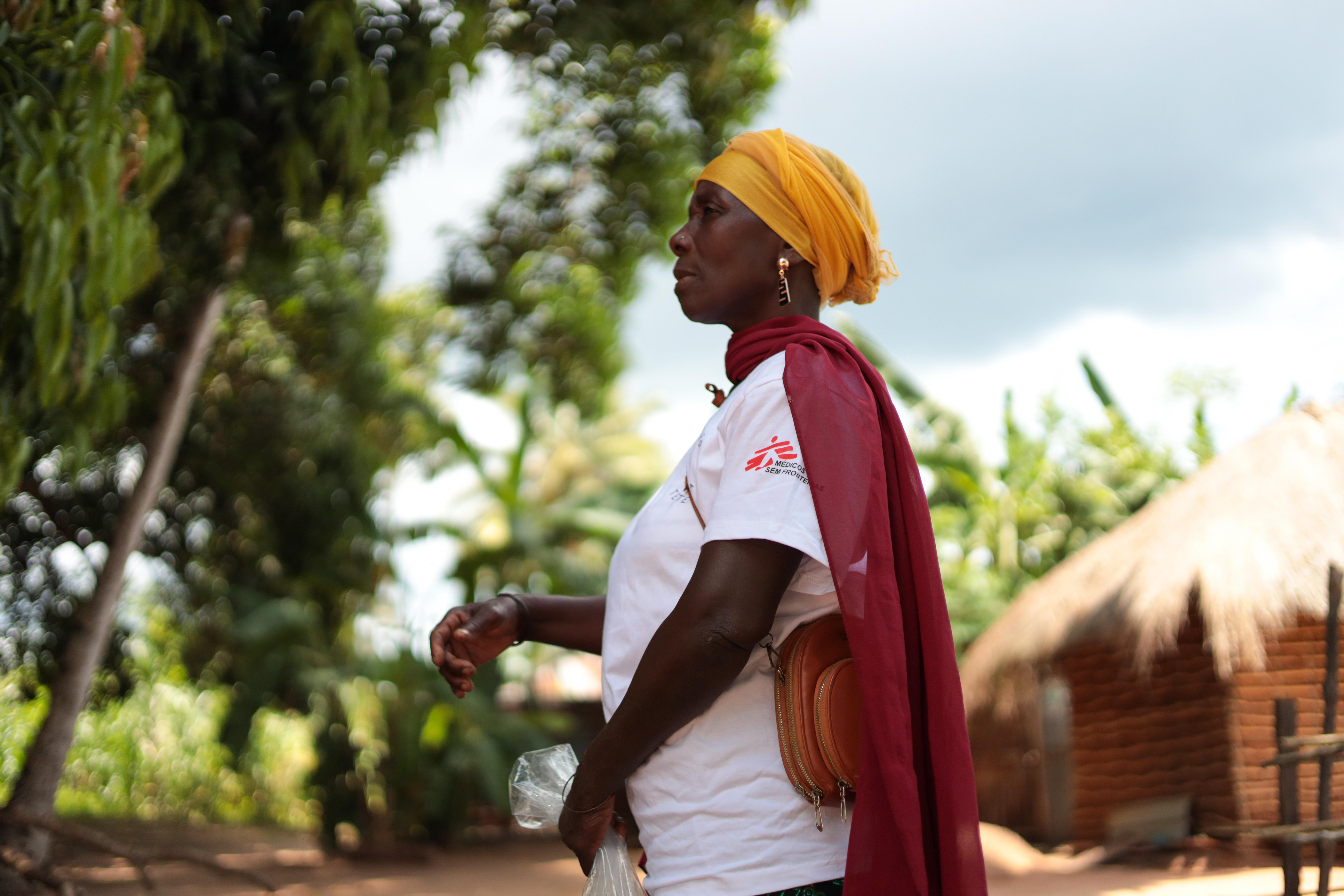 A community health worker in Palma district, Cabo Delgado province, northern Mozambique, during a Test and Treat campaign event in Bairro Rovuma, near Mute.
