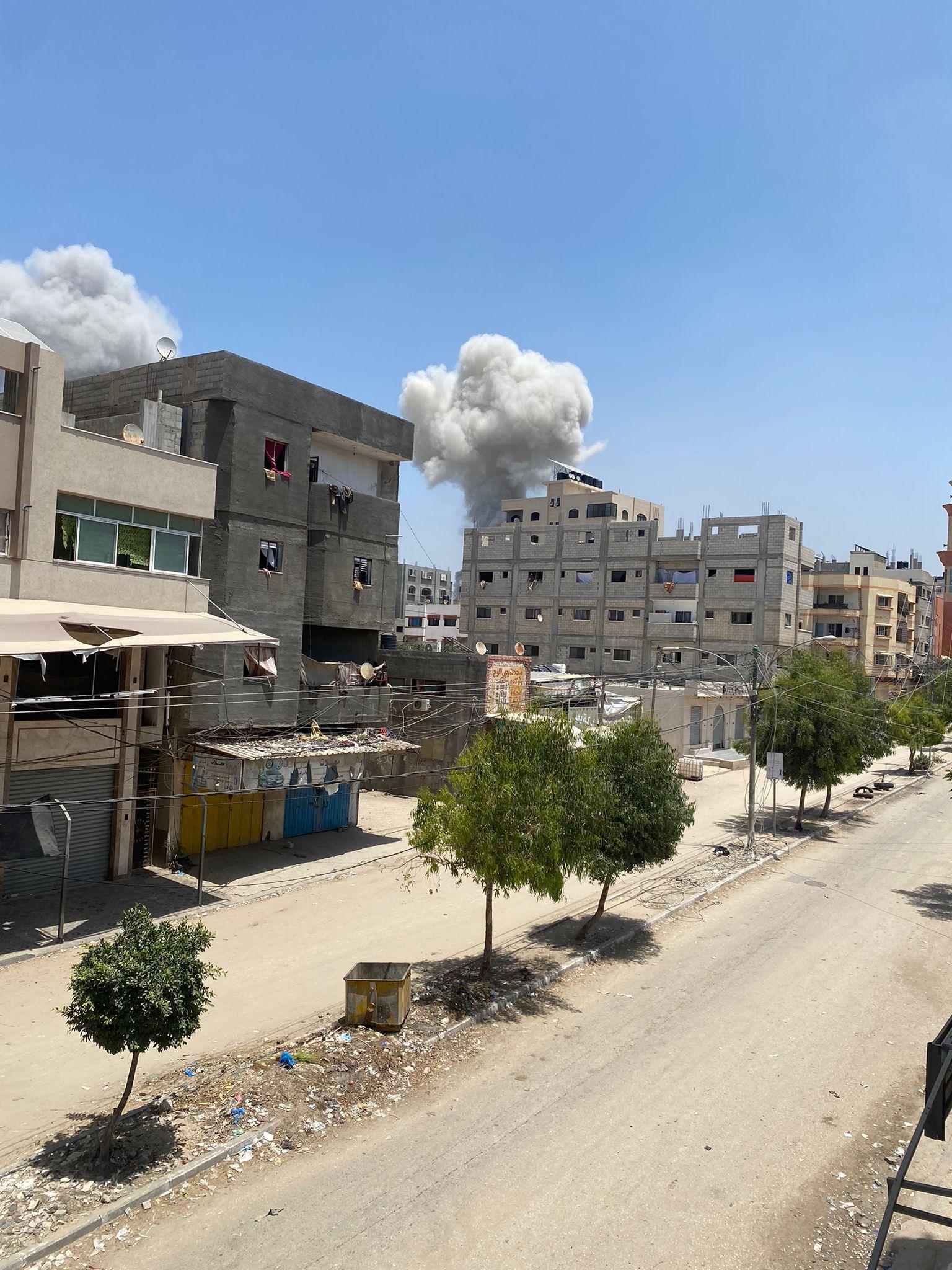 An image of Al-Nuseirat refugee camp in the Middle Area of Gaza during Israel bombardments on Saturday 8 June 2024. 