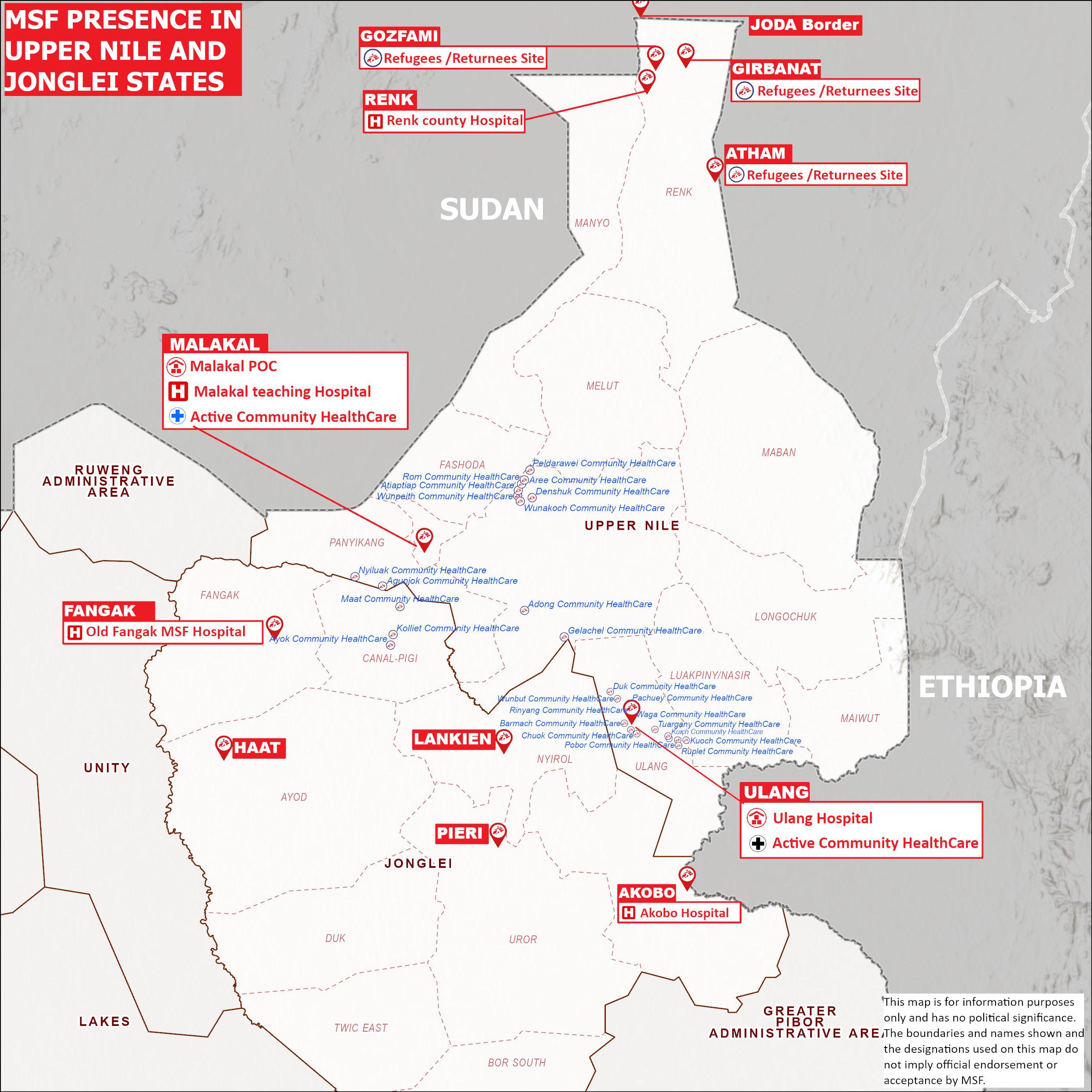 MSF Presence in Upper Nile and Jonglei States