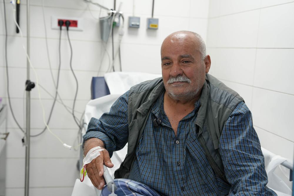 Abdallah Al Khaled, 72, receives treatment at the MSF-supported Najdeh Al-Shaabiyeh Hospital in Nabatiye. Abdallah is from the village of Ain Arab in the Marjeyoun district along Lebanon's southeastern border.